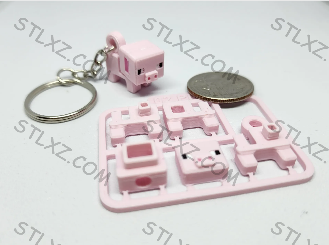 我的世界猪迷你手办套件卡 钥匙扣装饰品-STL下载网_3D打印模型网_3D模型库_3D打印模型素材