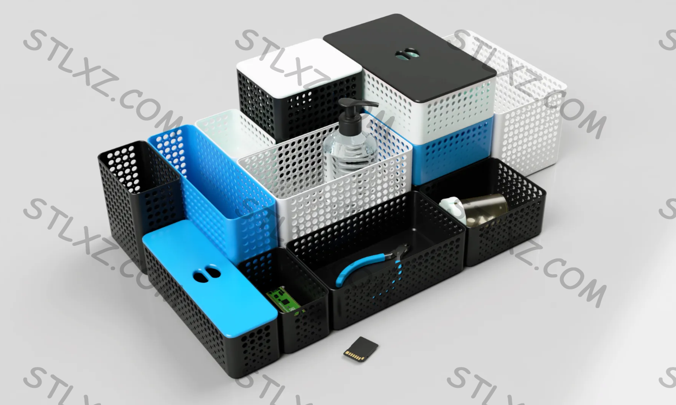 10 个可堆叠篮子 带盖收纳盒（圆形版）-STL下载网_3D打印模型网_3D模型库_3D打印模型素材