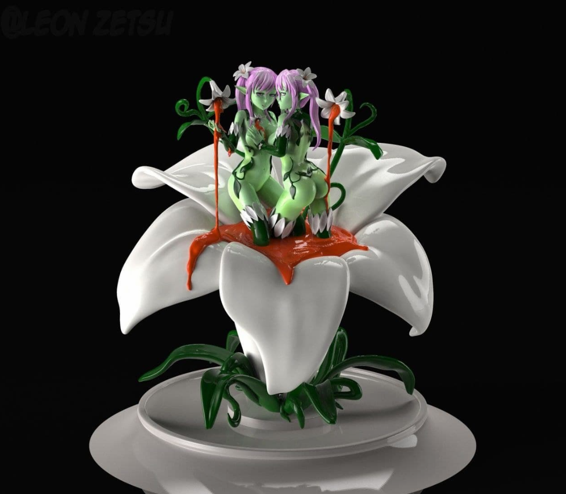 百合花妖   植物女孩-STL下载网_3D打印模型网_3D模型库_3D打印模型素材